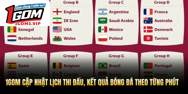 1Gom cập nhật lịch thi đấu, kết quả bóng đá theo từng phút